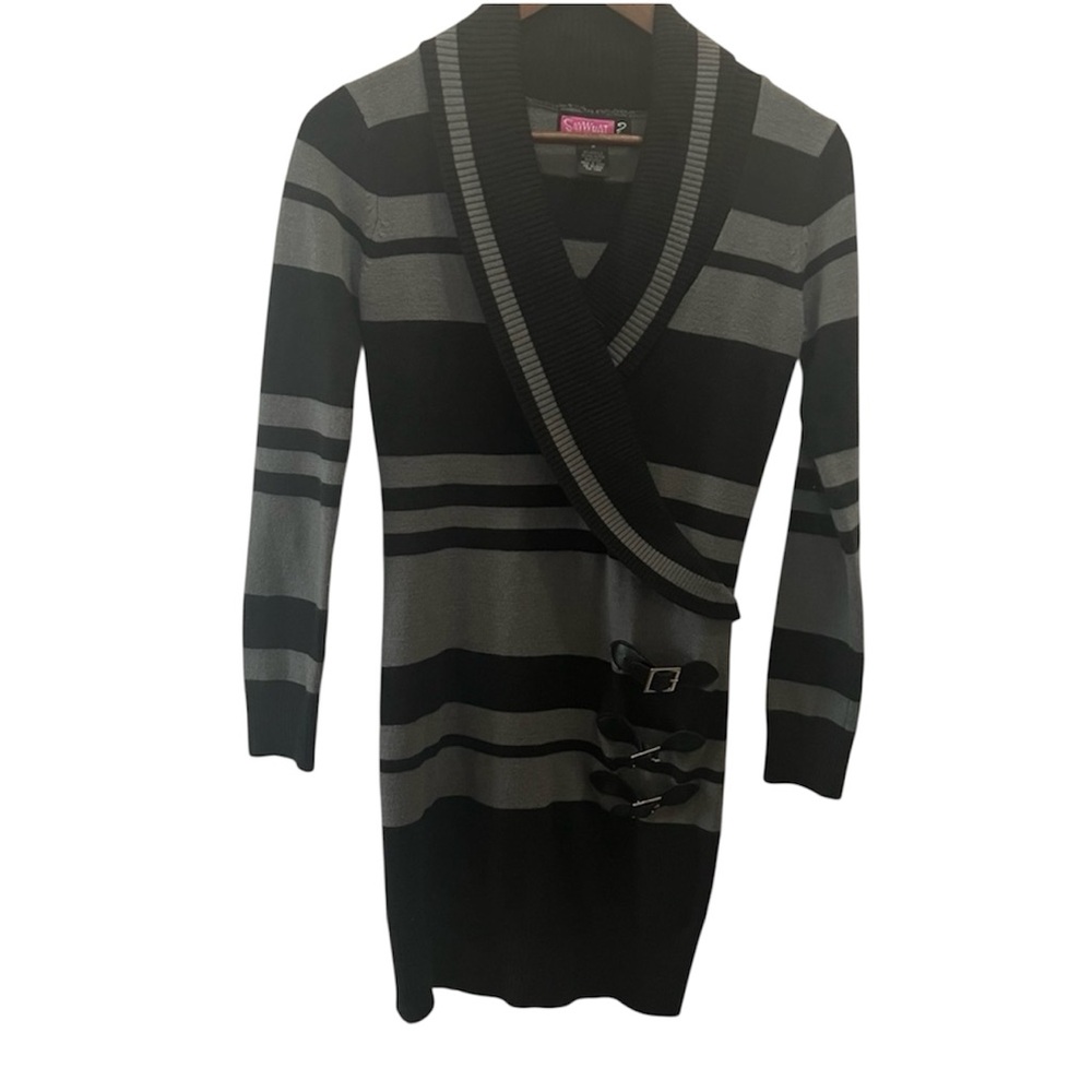 SAYWHAT Black and Gray Striped Sweater Dark Academia Dress Size Medium